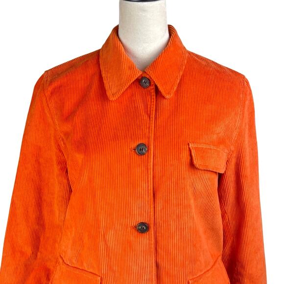 Womens J Crew Orange Corduroy Button Up Closure Collared Jacket with Pockets - Picture 2 of 13